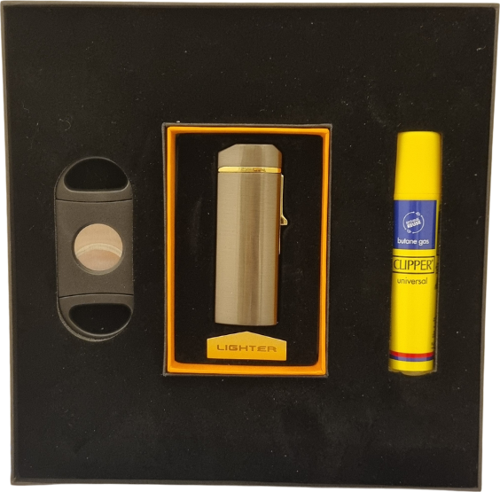 PremiumQuality Çakmak Kesici Gaz Gunmetal Üçlü Puro Seti