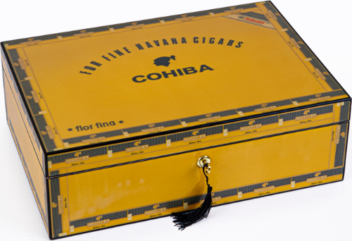 Sarı Desenli Sedir Humidor Puro Kutusu