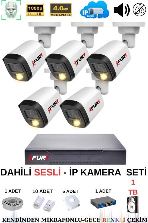 Ip Güvenlik Kamera Seti 5 Kameralı Sesli 4mp Gece Renkli Su Geçirmez Ip5515s 1tb
