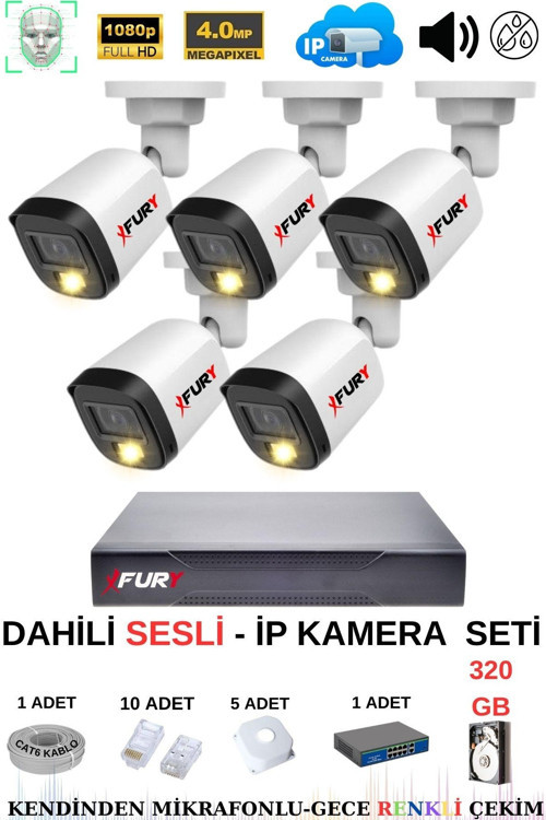 Ip Güvenlik Kamera Seti 5 Kameralı Sesli 4mp Gece Renkli Su Geçirmez Ip5515s 320gb