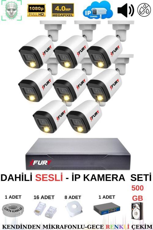 IP Güvenlik Kamera Seti 8 Kameralı Sesli 4MP Gece Renkli Su Geçirmez IP5515S 500GB