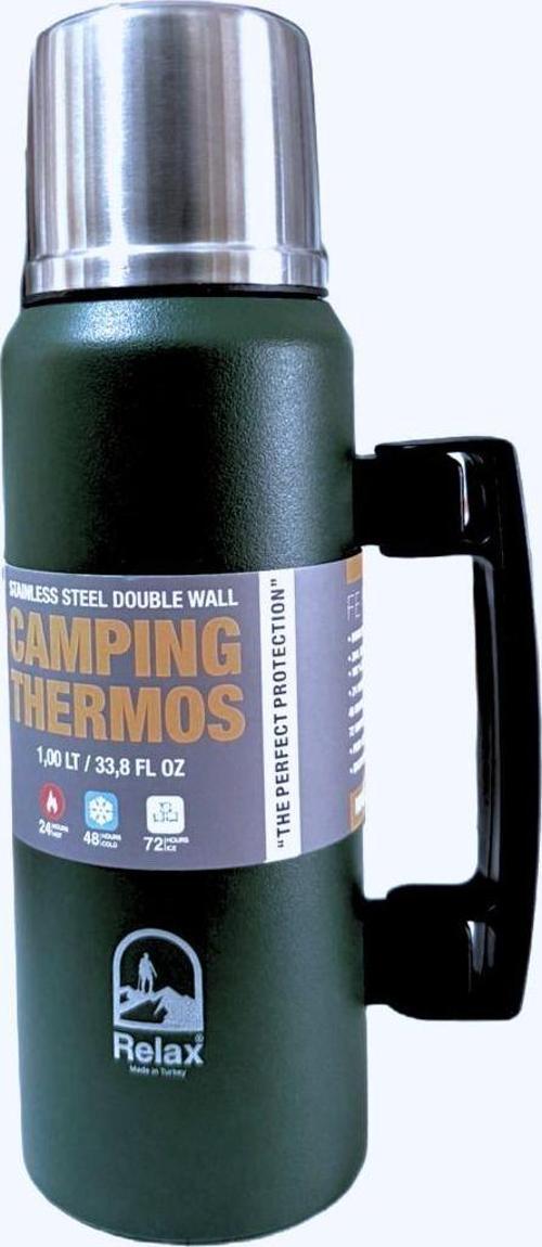 1.0 Litre Kulplu Paslanmaz Çelik Avcı Termos Yeşil