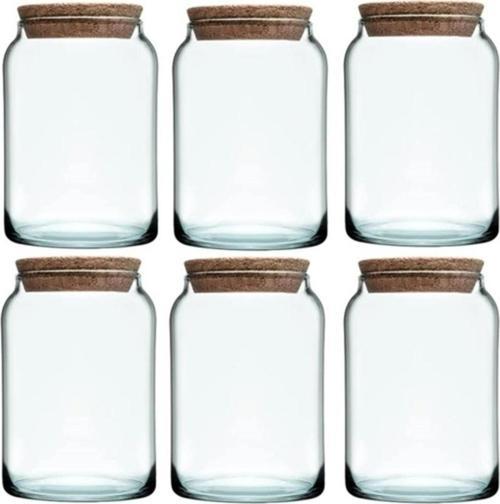 Mantar Kapaklı Cam Kavanoz, Yeşil Renk 1130 Cc 6 Adet