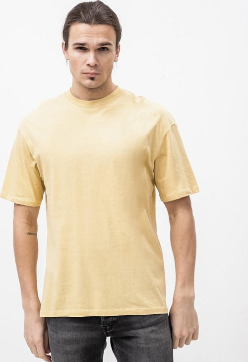 Erkek Sarı Basic Düz Rahat Kalıp Relax T-shirt - 12185628