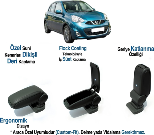  NİSSAN MICRA MARCH K13 ARACA ÖZEL KOL DAYAMA KOLÇAK VİDASIZ 2010 2011 2012 2013