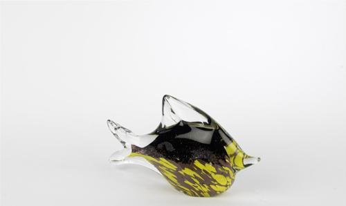 Sarı Siyah Balık Cam Dekoratif 22x13cm