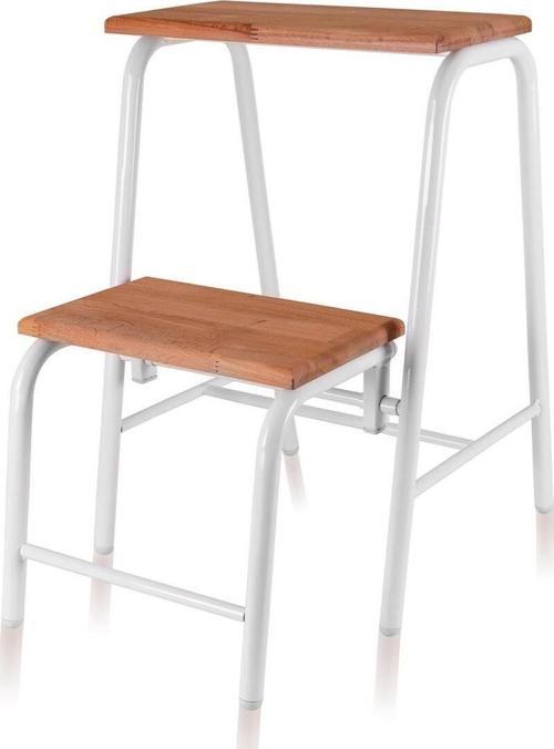 ahşap metal 2 basmaklı pratik tabureli merdiven beyaz