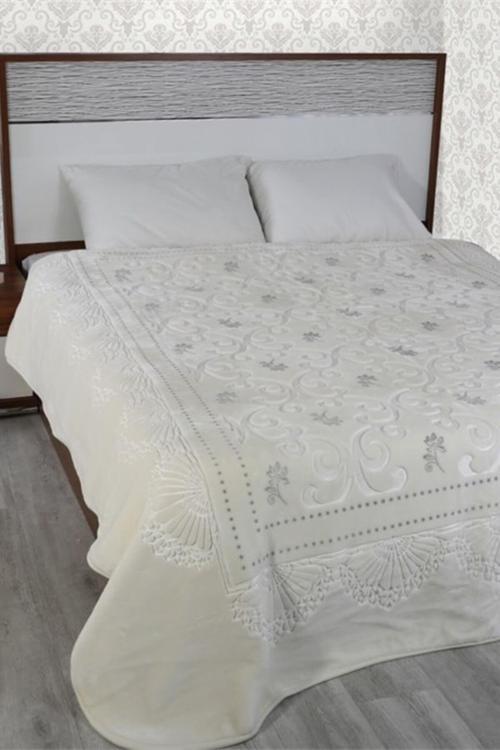 Pırıltı Çift Kişilik Embos Vizon Battaniye Kemik Silver