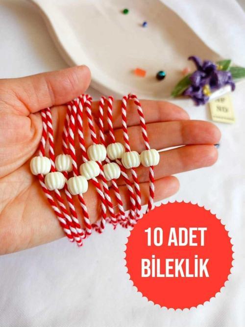 10 ADET BEYAZ(EKRU) BONCUKLU MARTENİÇKA BİLEKLİK ŞANS BEREKET ARKADAŞ SEVGİLİ EŞ ÇOCUK HEDİYE BAHAR