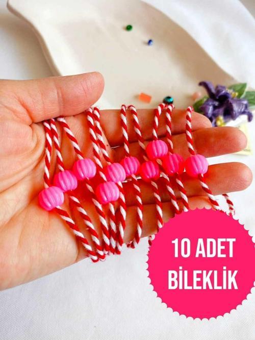 10 ADET PEMBE(FUŞYA) BONCUKLU MARTENİÇKA BİLEKLİK ŞANS BEREKET ARKADAŞ SEVGİLİ EŞ ÇOCUK HEDİYE BAHAR