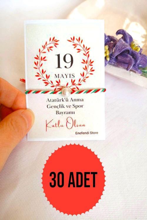 30 ADET İNCİLİ MARTENİÇKA 19 MAYIS TEBRİK KARTLI BİLEKLİK HEDİYE BAHAR BİLEKLİĞİ KIRMIZI YEŞİL BEYAZ