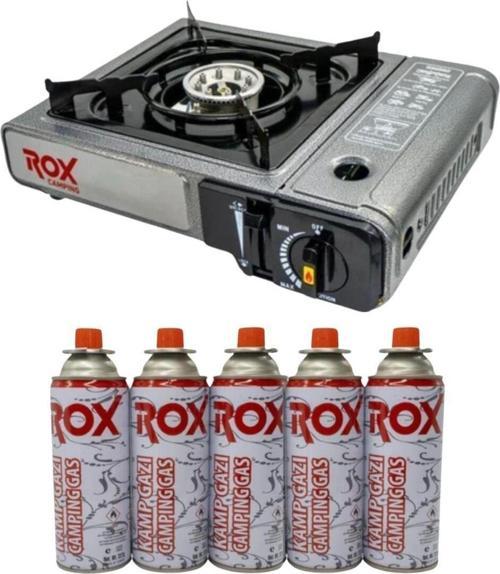 153ROX0103 Tekli Portatif Kamp Ocak GRİ (Ekstra Gaz Girişli) 5 Adet Gaz Kartuş
