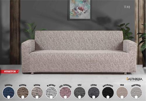 Strech Stil Jakarlı Koltuk Örtüsü (3-3-1-1) - Taş
