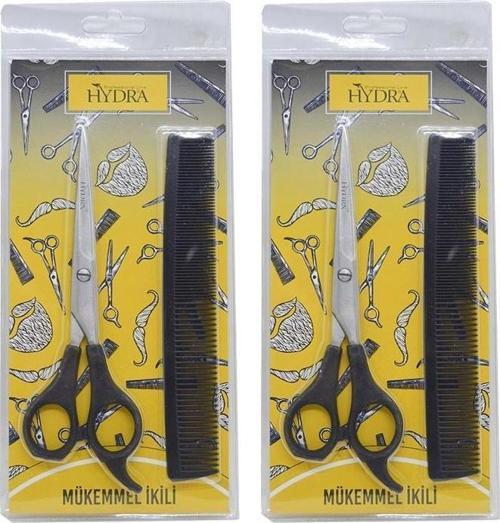 Hydra Mükemmel Ikili Profesyonel Berber Makası+Tarak Set x 2