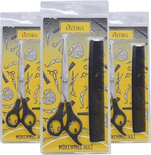 Hydra Mükemmel Ikili Profesyonel Berber Makası+Tarak Set x 3