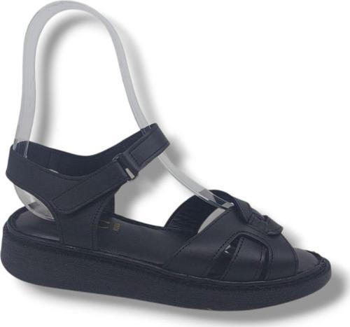201 Kadın Siyah Cırtlı Hakiki Deri Yumuşak Taban Comfort Sandalet Ayakkabı