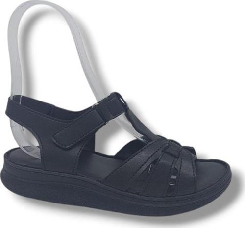 429 Kadın Siyah Cırtlı Hakiki Deri Yumuşak Taban Comfort Sandalet Ayakkabı