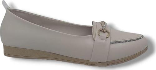 589 Kadın Krem Tokalı Pırıltılı Büyük Numara Babet Ayakkabı 41 42