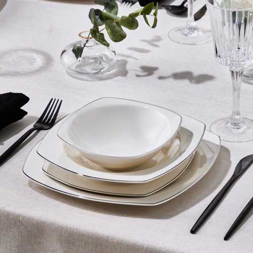 Square Bone Mane 24 Parça 6 Kişilik Yemek Takımı Platin