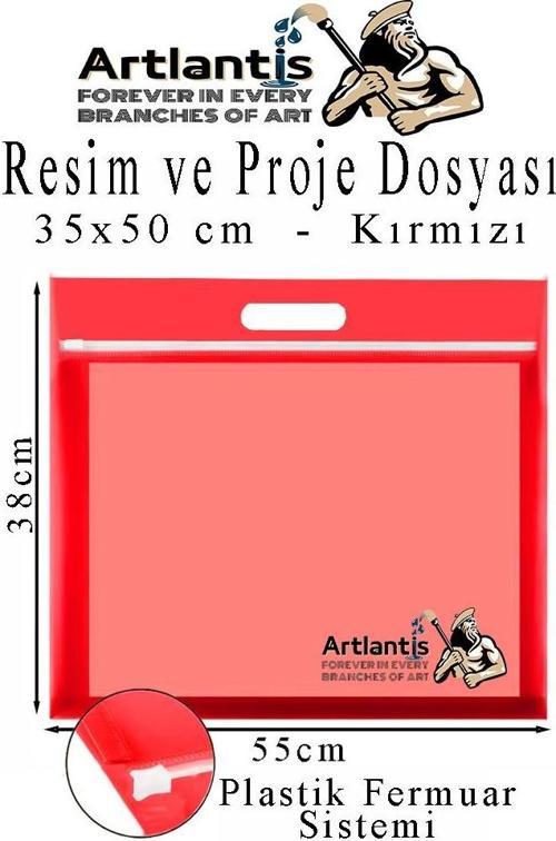 Plastik Fermuarlı Proje Dosyası 35x50 cm 1 Adet Tutmaçlı 38x55 cm Resim ve Proje Ödev Dosyası El Tutmalı