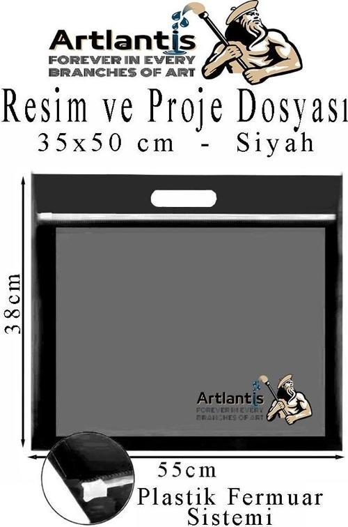 Plastik Fermuarlı Proje Dosyası 35x50 cm 1 Adet Tutmaçlı 38x55 cm Resim ve Proje Ödev Dosyası El Tutmalı
