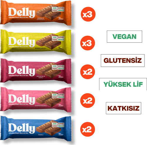 12 Adet Çikolata Kaplı - Vegan Meyveli Bar - Karışık Kutu 35g