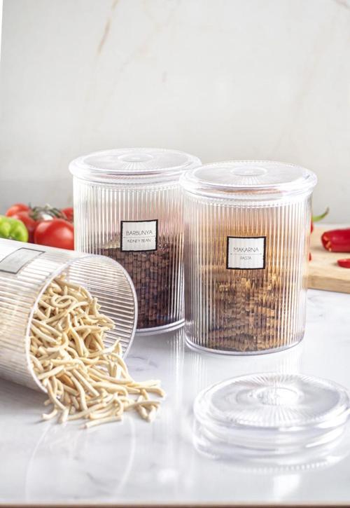 9lu Barok Yuvarlak Büyük Kavanoz Seti & Saklama Kabı & Erzak Kabı (9*2000 ML)