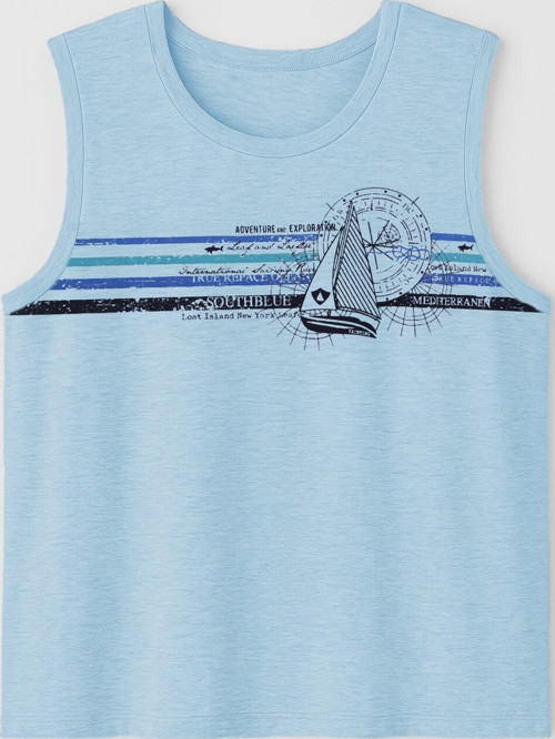 Erkek Yelkenli Baskılı %100 Pamuk Kolsuz T-shirt