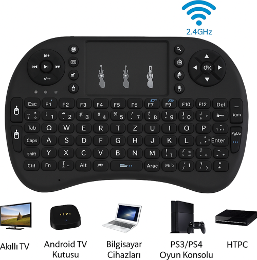 Akıllı TV ve Android Cihazlar için Kablosuz RGB Aydınlatmalı Mini Klavye Uzaktan Kumanda