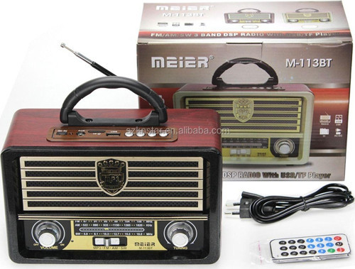 M-113Bt Şarjlı Nostaljik Radyo Usb/Sd/Mp3 Bluetooth Hoparlör Ahşap Şarjlı Retro Radyo