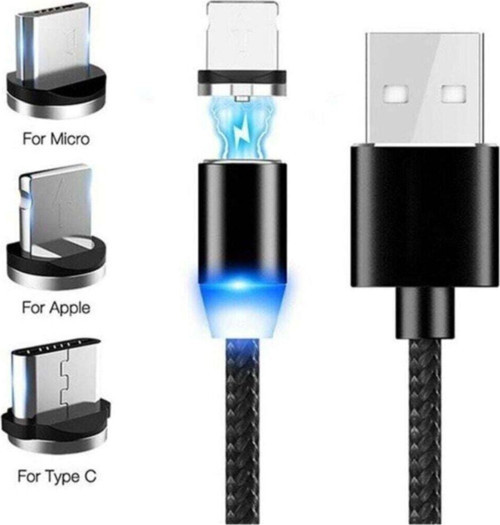 Iphone Android Samsung Uyumlu  Manyetik Mıknatıslı Micro Usb Type-C Uyumlu Şarj Kablosu