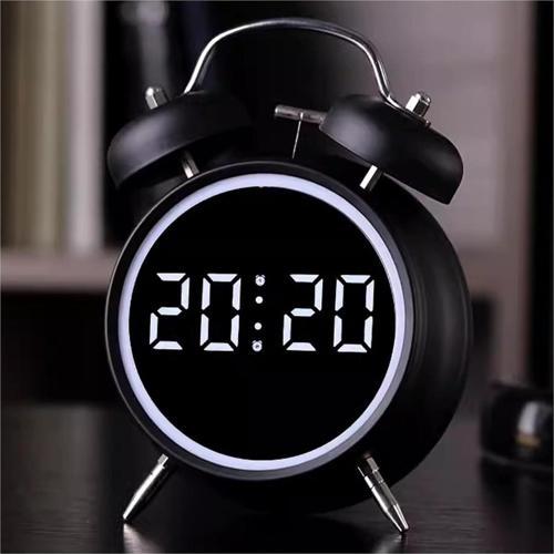 LED Ekranlı Analog Alarmlı Masa Saati Çalar Saat Pil Dereceli Çift Alarmlı Dijital Saat Siyah