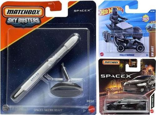 Tesla Set - Matchbox SpaceX Falcon Heavy & Tesla Model X & Tesla Cyberquad (1/64)