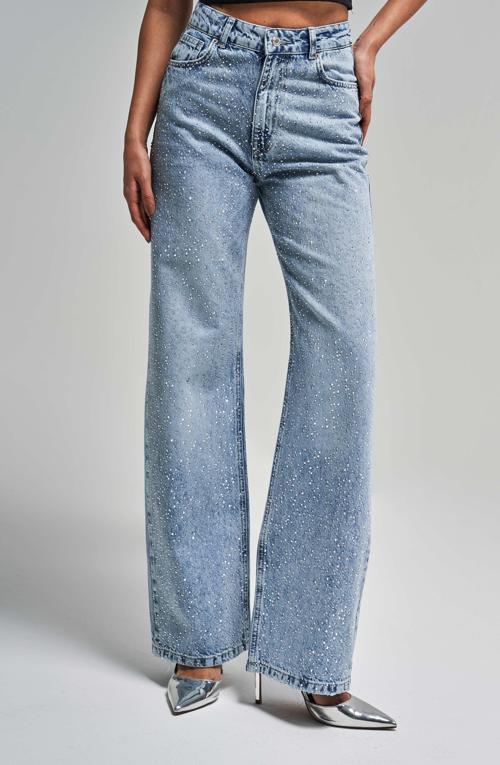 Kadın Kot Reng 4s5-24 Straight Fit Yüksek Bel Önü Parlak Taşlı %100 Koton Tasarım Denim Jean
