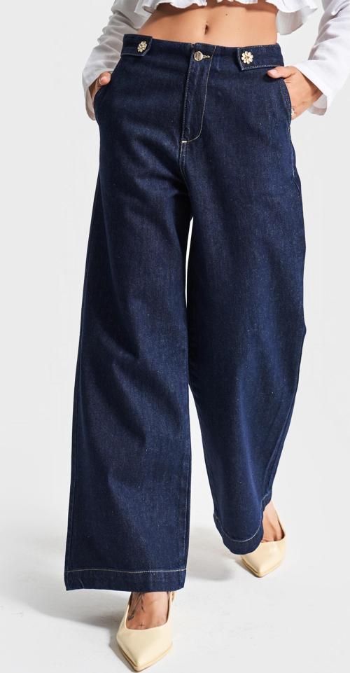 Kadın İndigo Renk 7s5-50 Culotte Fit Bol Kesim Viskon Koton Kumaş İç Boy 68cm Denim Jean