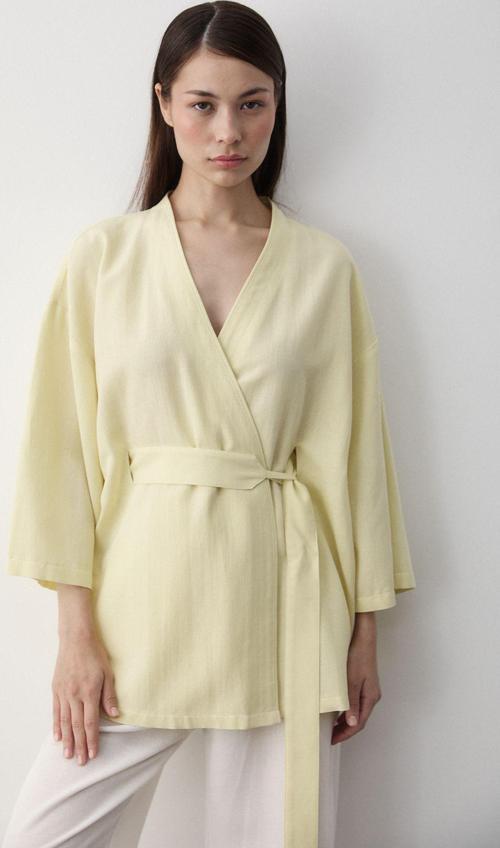 Sarı Iç Kemerli Kimono - 5383