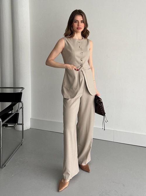 Taş Düğmeli Yelek Pantolon Takım -8484