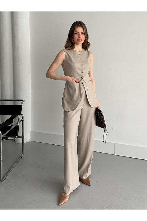 Taş Düğmeli Yelek Pantolon Takım -8484