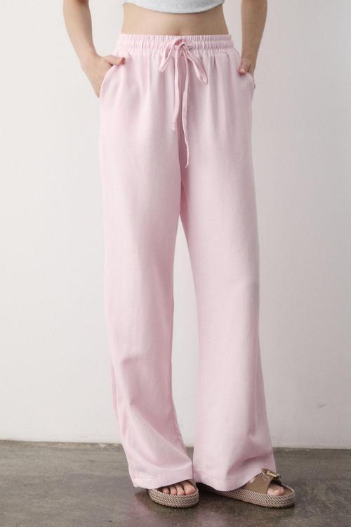 Pembe Beli Lastikli Bol Paça Pantolon - 2813