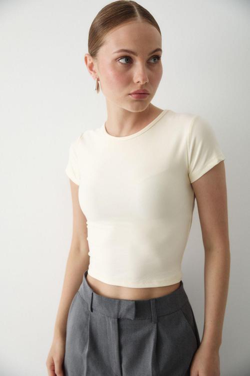 Bej Crop Bluz - 1182