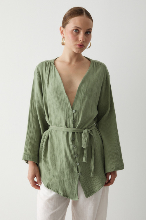 Haki Çok Düğmeli Kimono