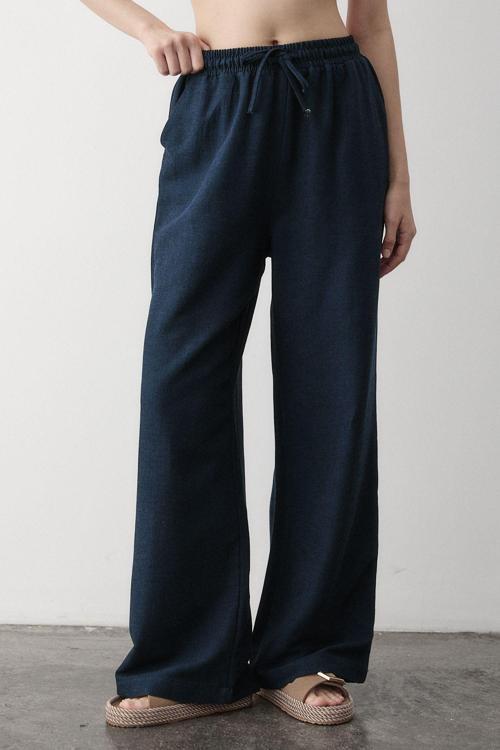 Lacivert Beli Lastikli Bol Paça Pantolon - 2813