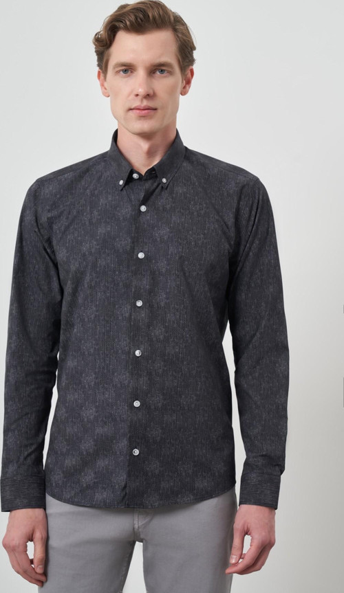 Erkek Siyah Slim Fit Düğmeli Yaka Gömlek
