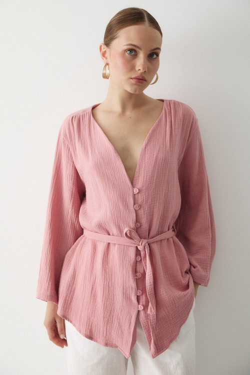 Pembe Çok Düğmeli Kimono