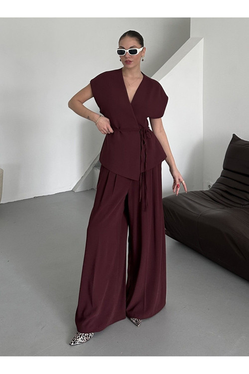 Bordo Juana Yelek Pantolon Takım - 8597