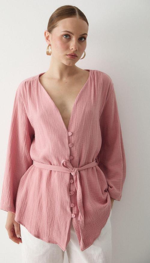 Pembe Çok Düğmeli Kimono