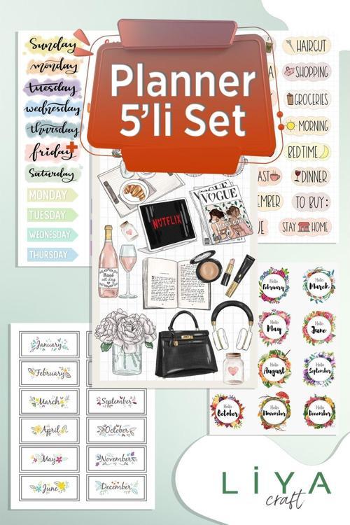 5 Sayfa Planner Ajanda Bullet Journal Için Uygun Set Planner Set Sticker Set
