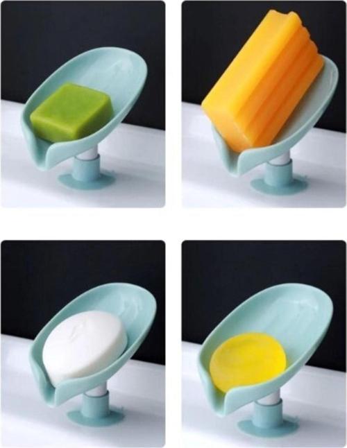 Vantuzlu Sabunluk Su Giderli Gri, Yaprak Şeklinde, Plastik, Sabunluk, Mutfak, Banyo Için