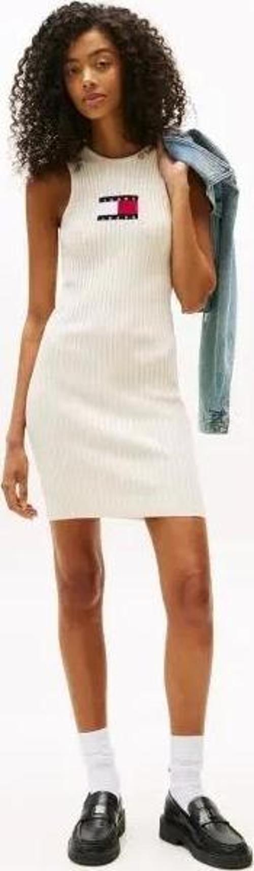 TJW FLAG SWEATER MINI DRESS EXT Kadın Beyaz Elbise DW0DW20877YBL