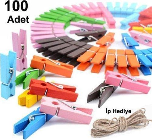 100 Adet Mini Mandal 10 Metre Hasır Ip Fotoğraf Süsleme Mandalı